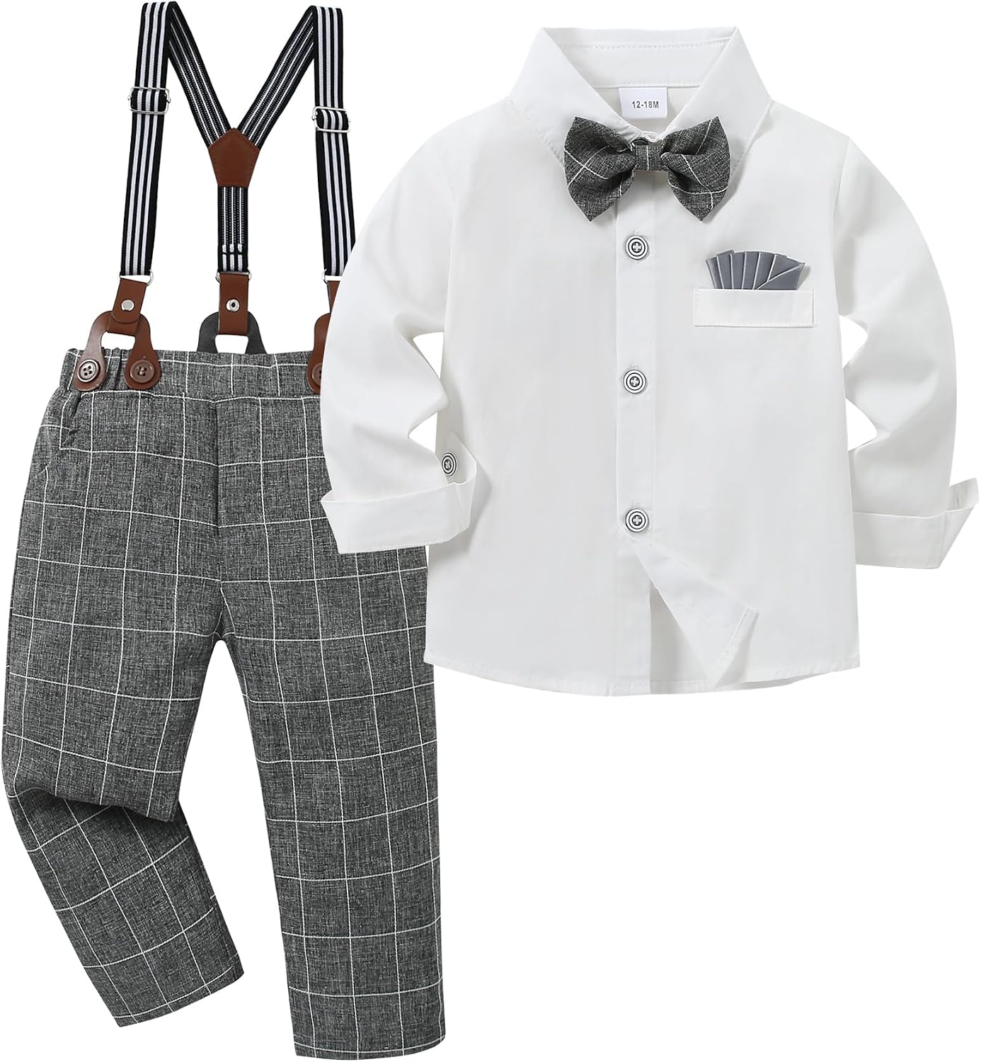 YALLET Toddler Baby Boy Clothes Suit Gentleman Wedding Outfits Formal Dress Shirt+Bowtie+Suspender Pants