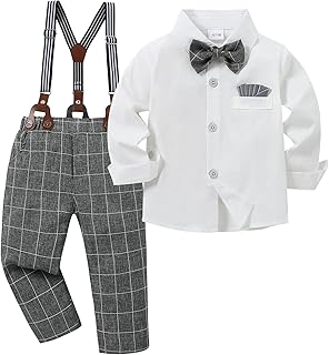 Toddler Baby Boy Clothes Suit Gentleman Wedding Outfits Formal Dress Shirt+Bowtie+Suspender Pants