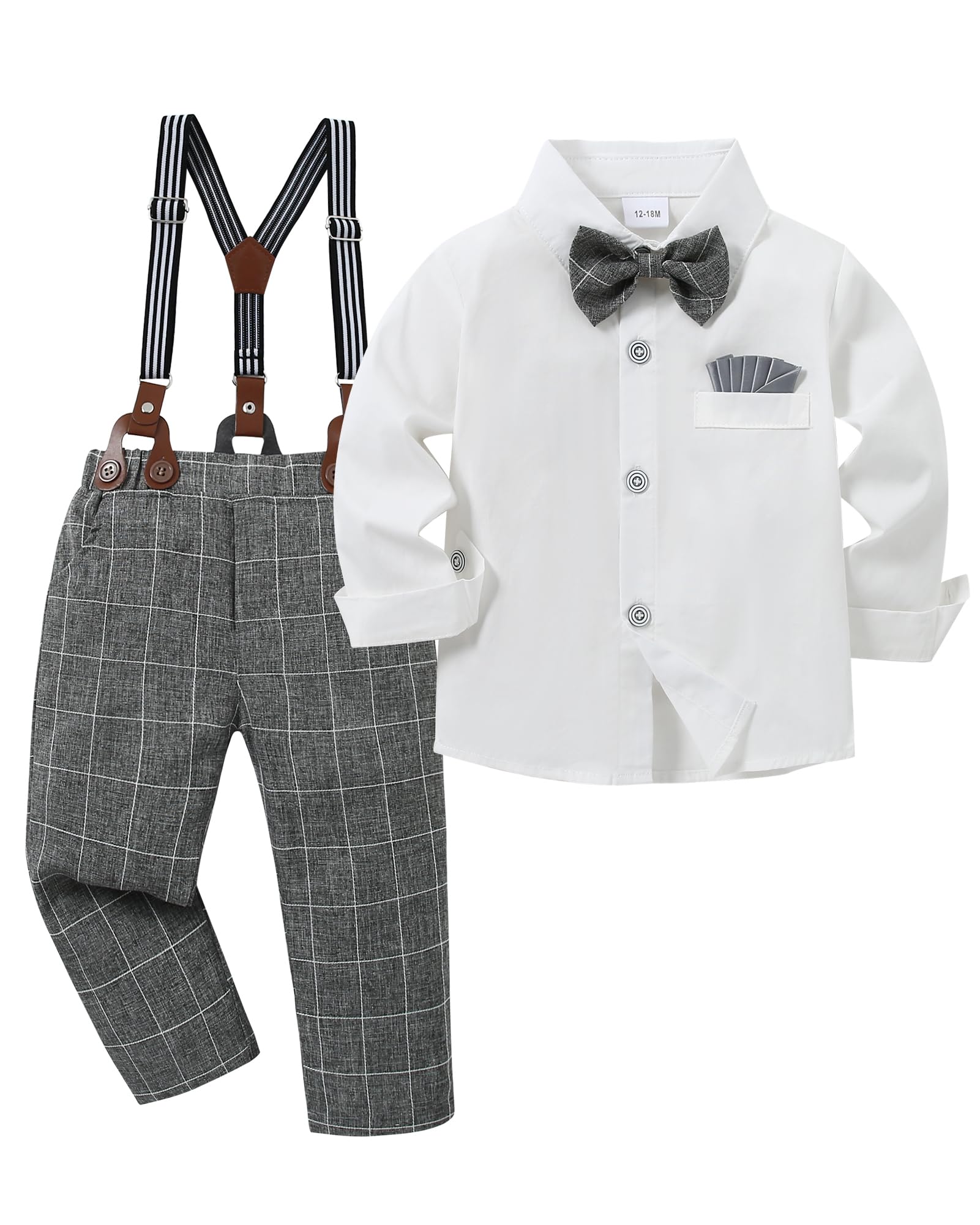 YALLET Toddler Baby Boy Clothes Suit Gentleman Wedding Outfits Formal Dress Shirt+Bowtie+Suspender Pants