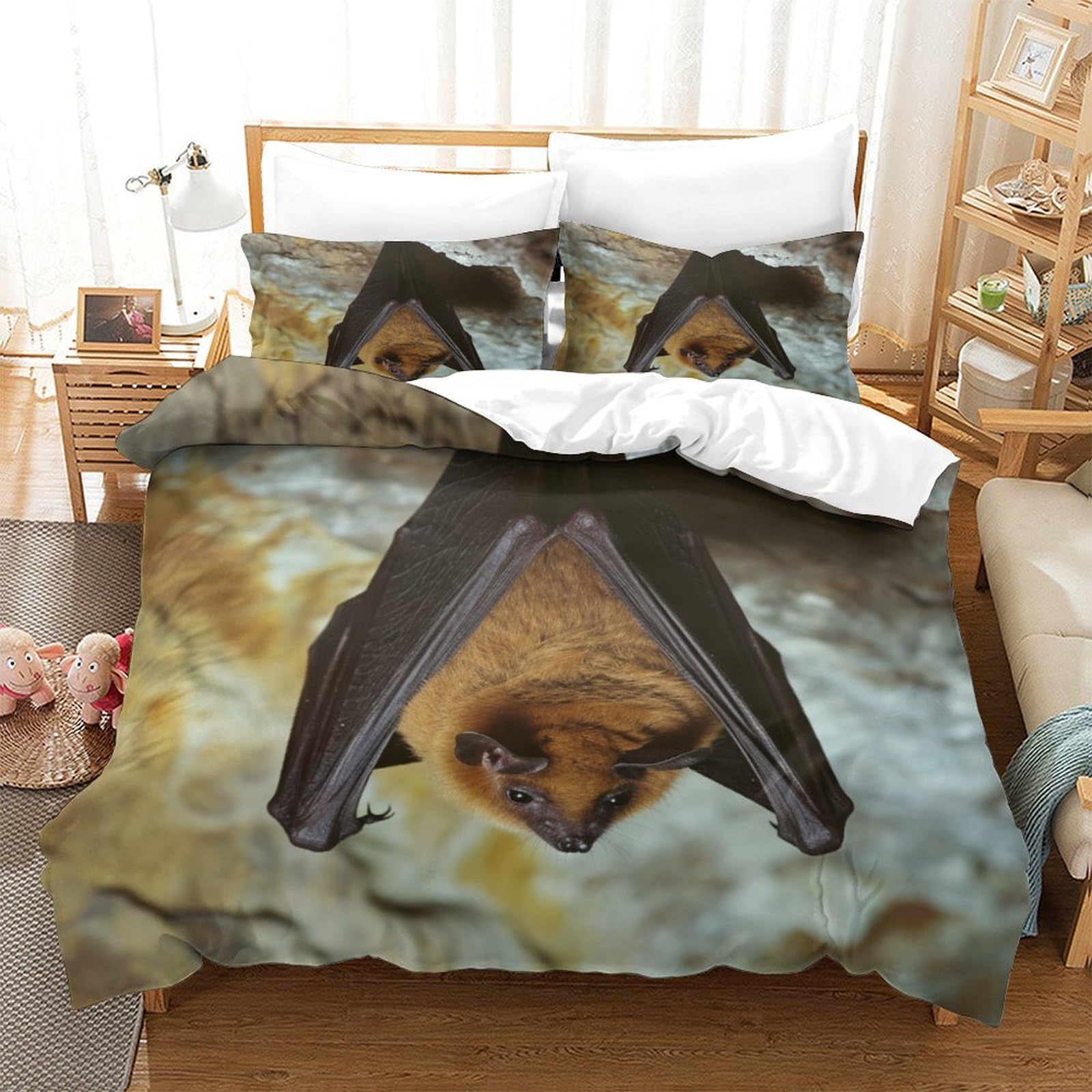 P1S9U7W5Y Artistic 3D Printed Bat Duvet Cover Set 3pcs Microfiber Bat Bedding Set SuperKing