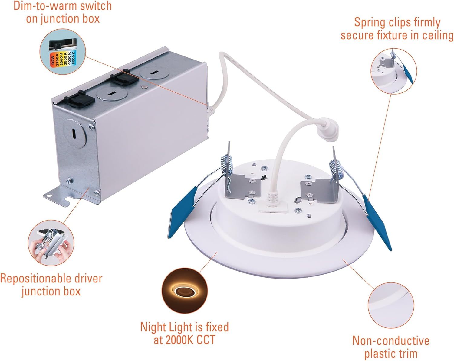 HALO RL 4 inch Recessed LED Canless Night Light Downlight, 750 Lumens, Selectable 2700K-5000K CCT with Dim to Warm, 2-Mode Toggle Switch for Nursery, Bathroom, Matte White - RLNL4079FSD2W1EWHDM