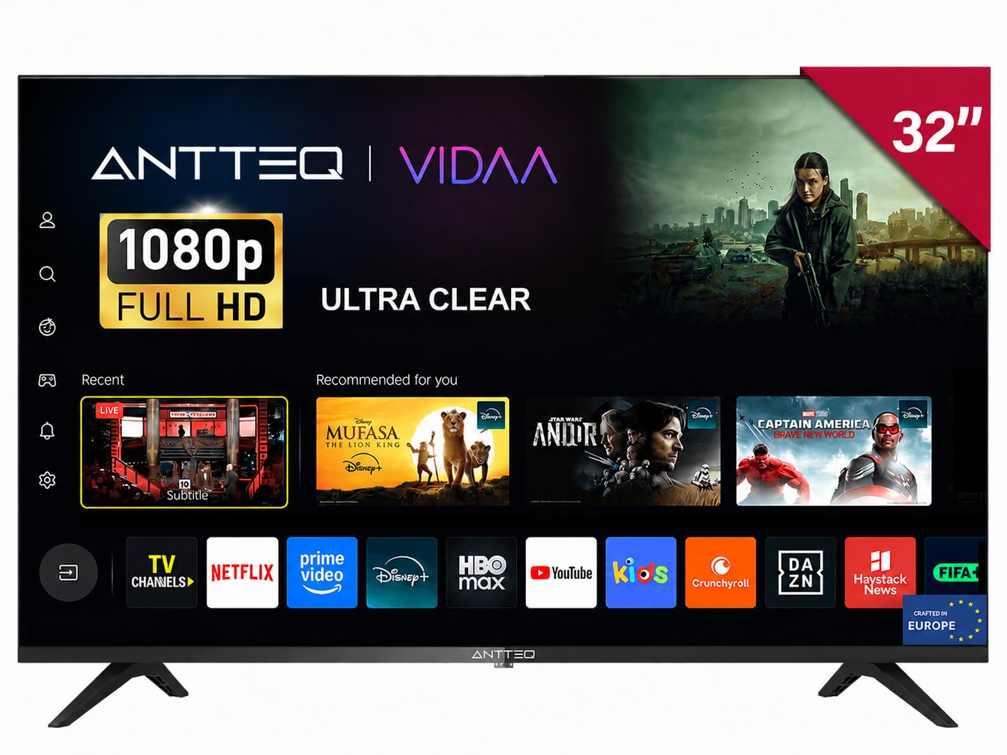 Antteq Vita Smart TV 32 Pulgadas,(Televisores 81cm) 2K D-LED,App Store,Share to TV,Netflix/Youtube/Pluto TV,WiFi,Modelo 2024