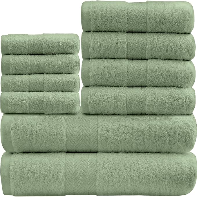 GC GAVENO CAVAILIA Weiche Handtücher – 10-teiliges Premium-Badezimmer-Handtuch-Set, 450 g/m², 100 % Baumwolle, Salbeigrün