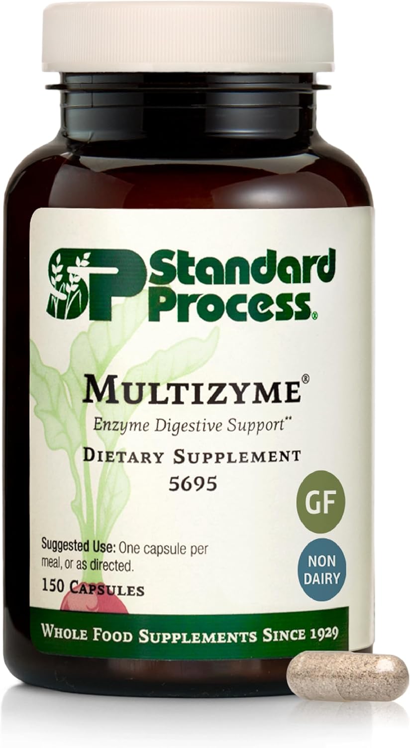 Standard Process Multizyme - Pancreatic Enzyme Supplement to Support The Breakdown of Proteins, Carbohydrates & Fats - Digestive Support - Gluten-Free, Non-Dairy & Non-Soy - 90 Capsules (90 Servings)