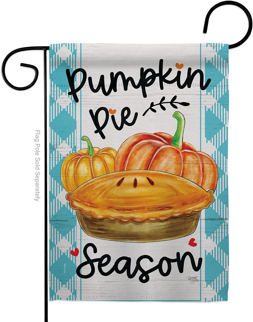 Pumpkin Pie Garden Flag Set with Stand Falltime Harvest Autumn Scarecrow Pumkins Sunflower Leaves Season Autumntime Gathering Small Gift Yard House Banner Double-Sided Made In USA 13 X 18.5