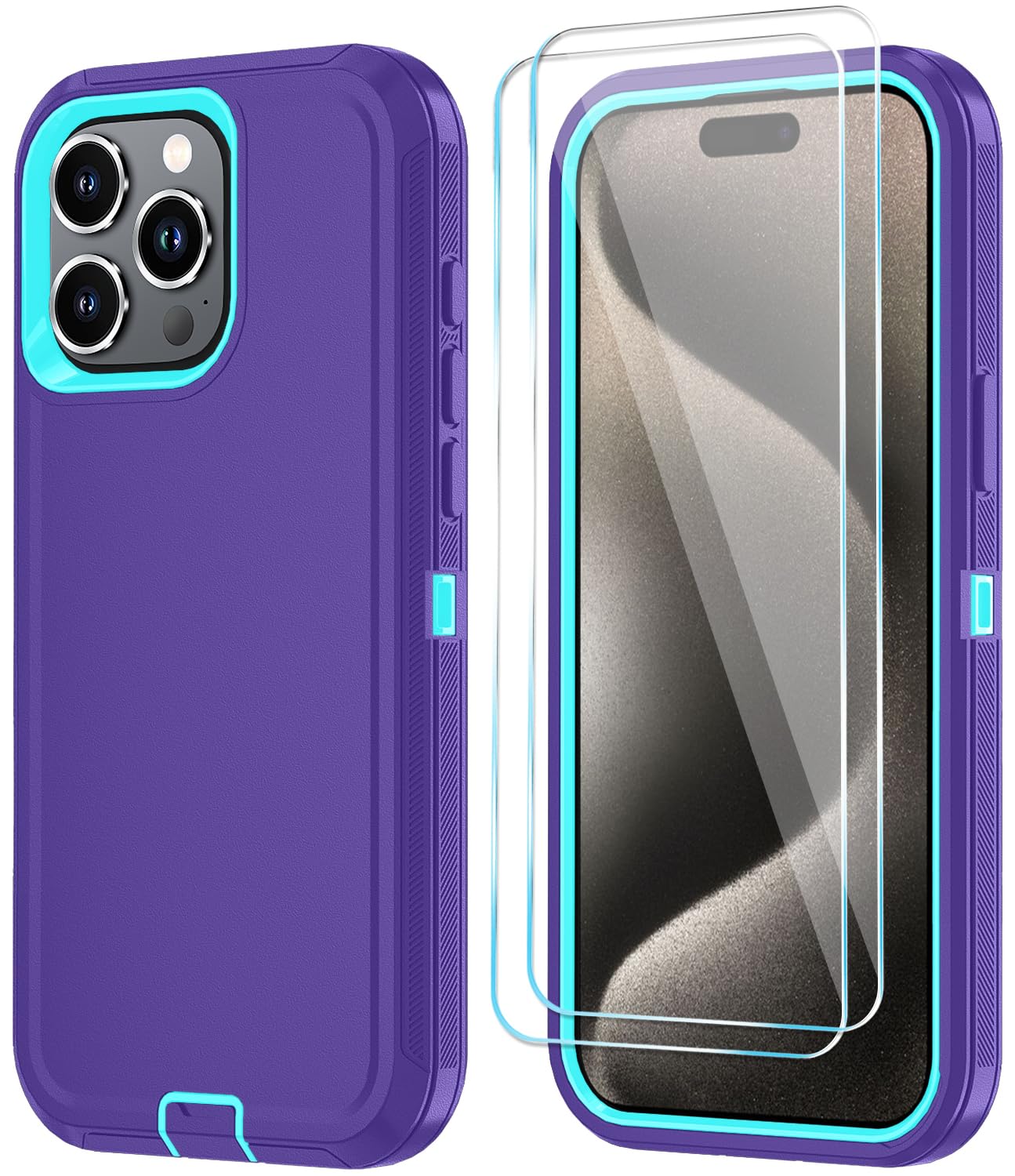 ouyncase Phone Case for iPhone 15 Pro Max Case with HD Screen Protector, Heavy Duty Shockproof & DustProof & Dropproof 3-Layer Cover Phone Case for