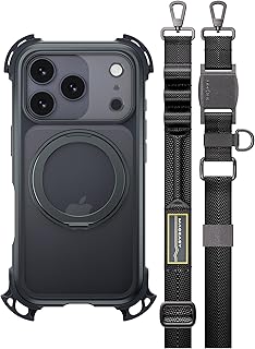 【MagEasy】 iPhone 17 Pro 対応 ケース クリア ショルダー ストラップ MagSafe対応 スタンド 耐衝撃 スマホケース マグセーフ ショルダーケース [ iPhone17Pro アイフォン17Pro 対応 携帯ケース ] Odyssey Ultra M With Strap ミッドナイト/ブラック