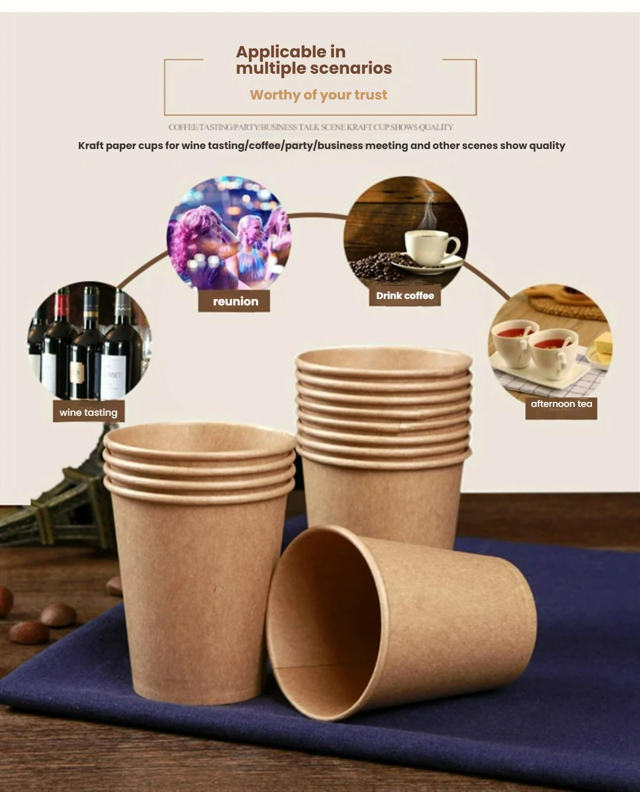Vasos de papel kraft desechables gruesos, ecológicos, para bebidas calientes para oficina y uso comercial