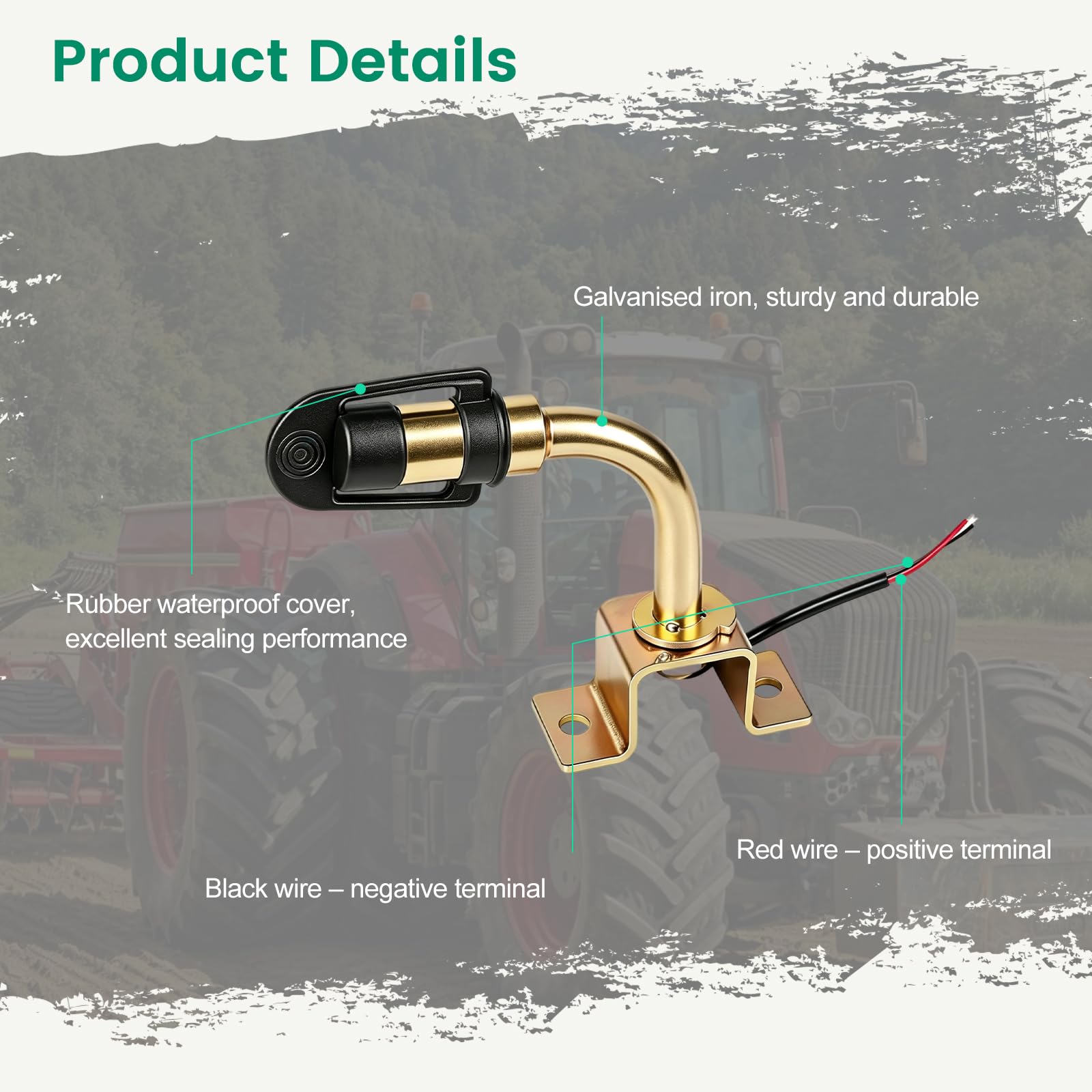 2 supporti per luci circolari, 90°, a forma di L, universale, 12 V/24 V, con cavo e tappo in gomma, luce di avvertimento rotante lampeggiante per macchine agricole, trattori, carrelli elevatori