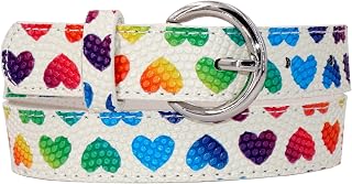 Cinturón vegano >ARCOÍRIS< para niños - cinturón infantil con corazones de colores - cinturón moderno para niños y niñas de aprox. 3-12 años Blanco/Colorido