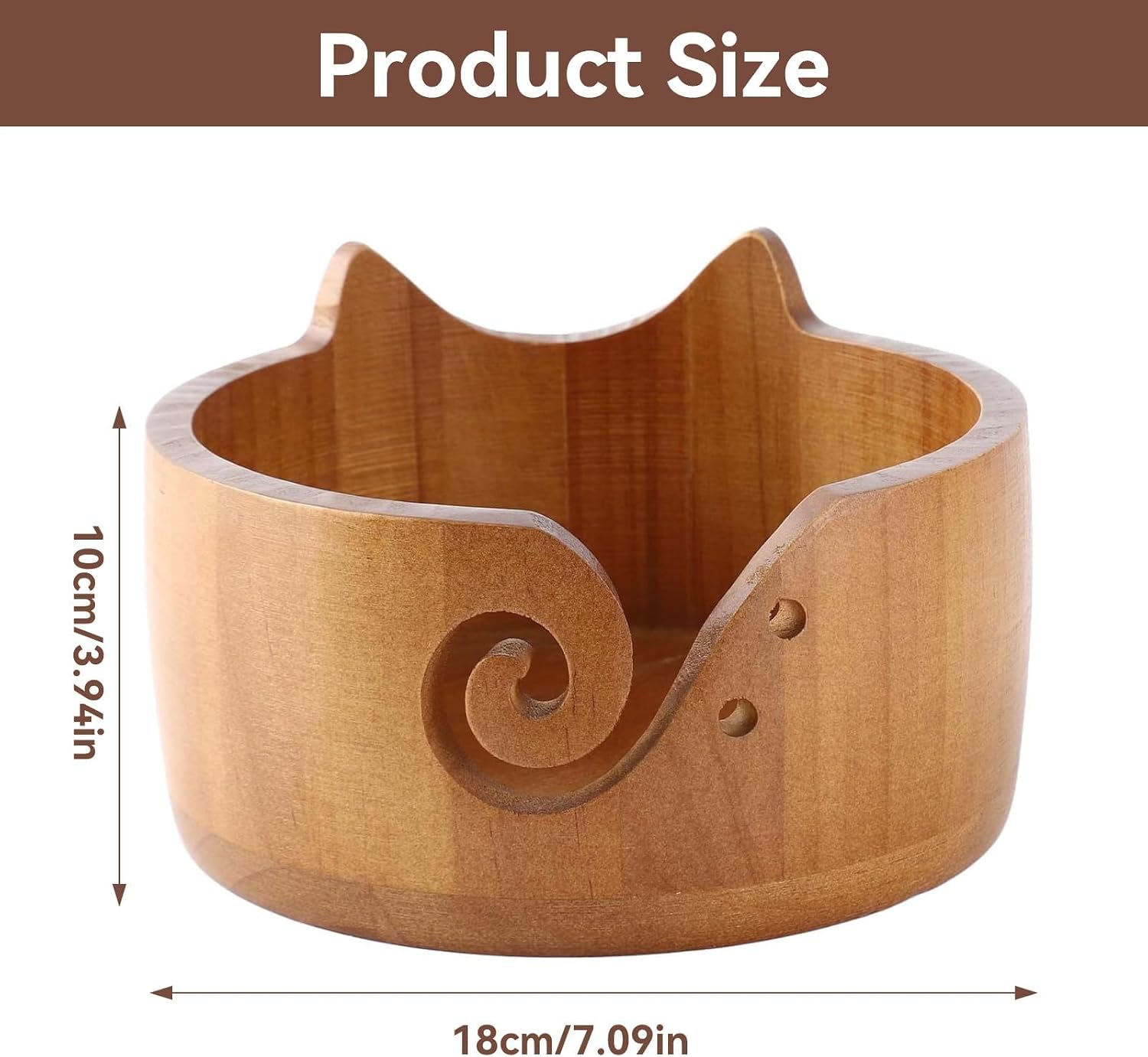 Wooden Yarn Bowl for Knitting, Crochet Bowls for Yarn, Crochet Yarn Holder Bowl Cute Yarn Bowls for Crocheting, Handmade Yarn Storage Bowls with Holes, 18 * 18 * 10cm