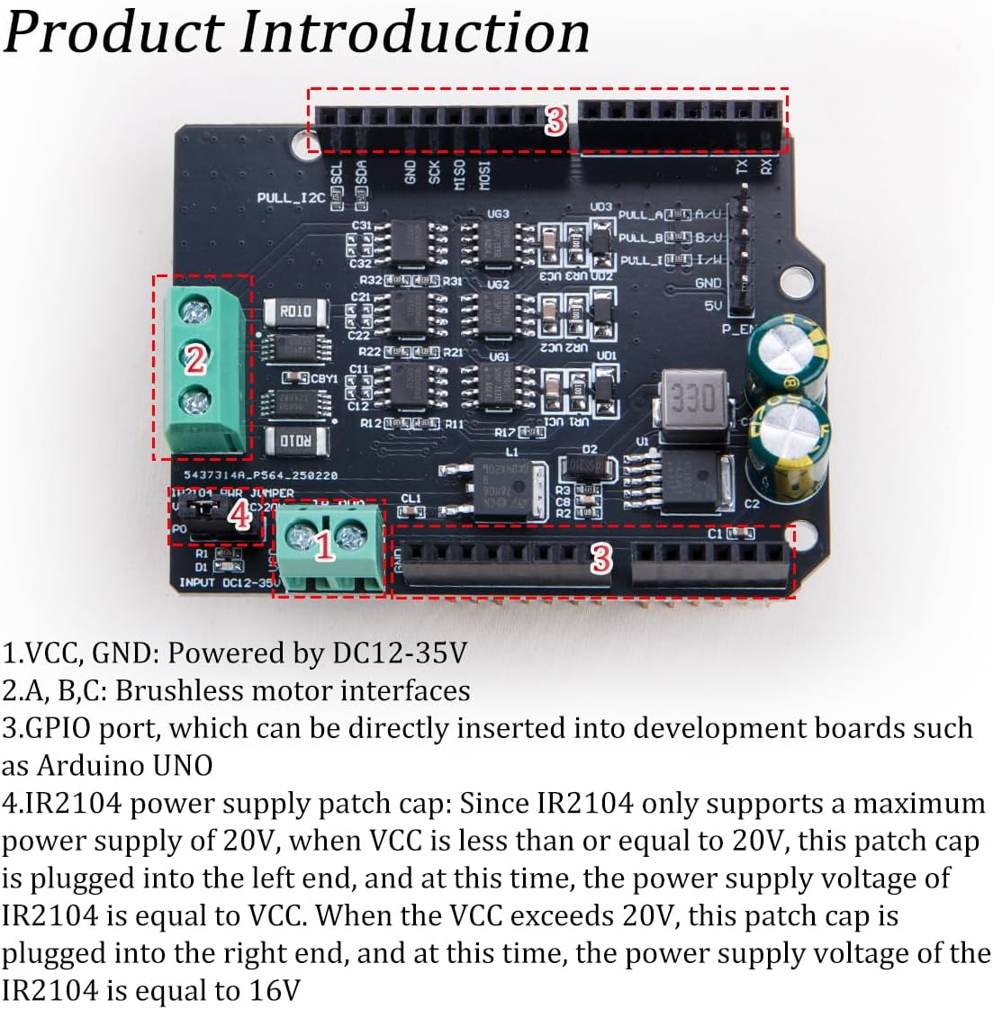 KOOBOOK 1Pcs High-Efficiency BLDC Motor Controller FOC Brushless Motor Driver Board Compatible with Simple FOC Shield V2.0.4 Supports DC12-35V for Arduino Projects