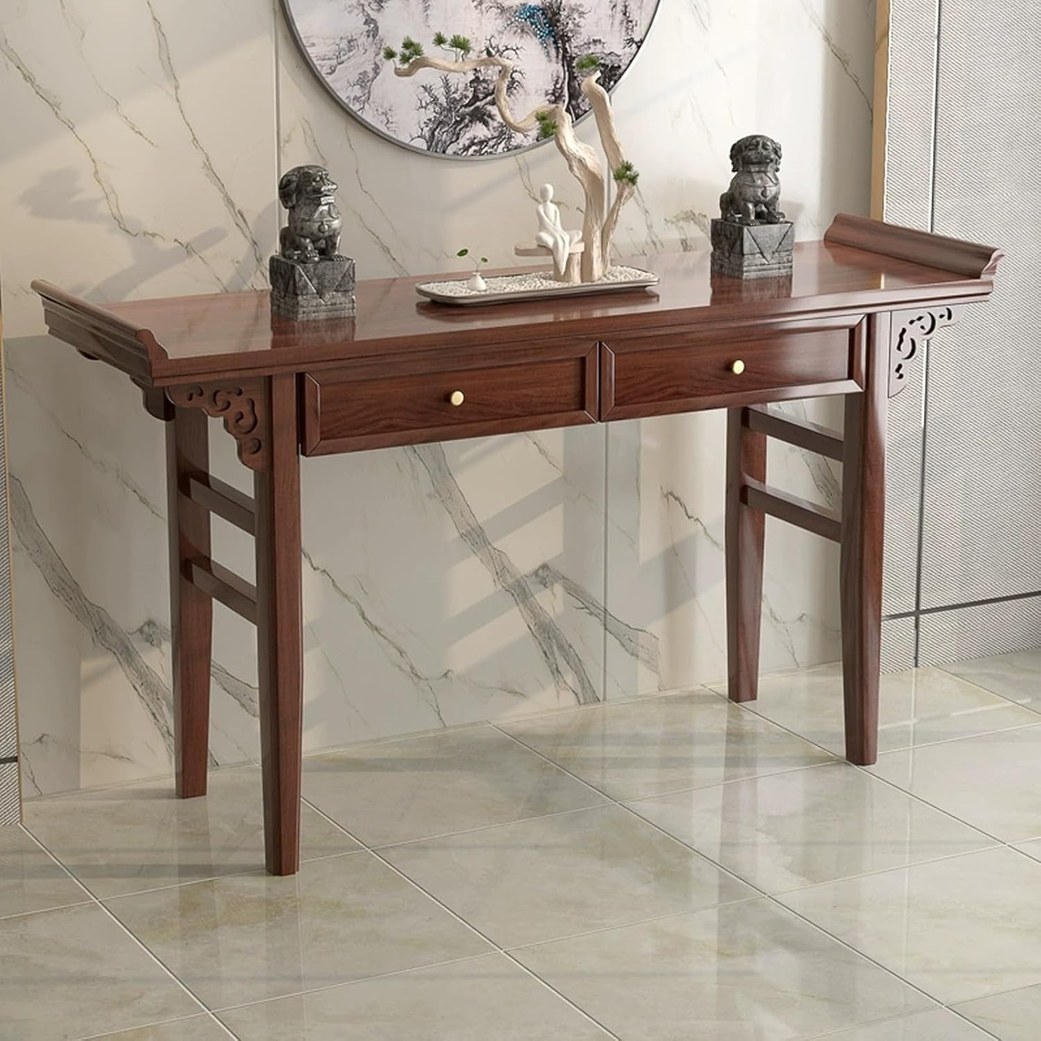 Altar Table, Buddhist Prayer Altar Cabinet with 2 Drawer & Storage Console Table for Living Room, Bedroom, Office, Bathroom(Brown,100cm/39'')