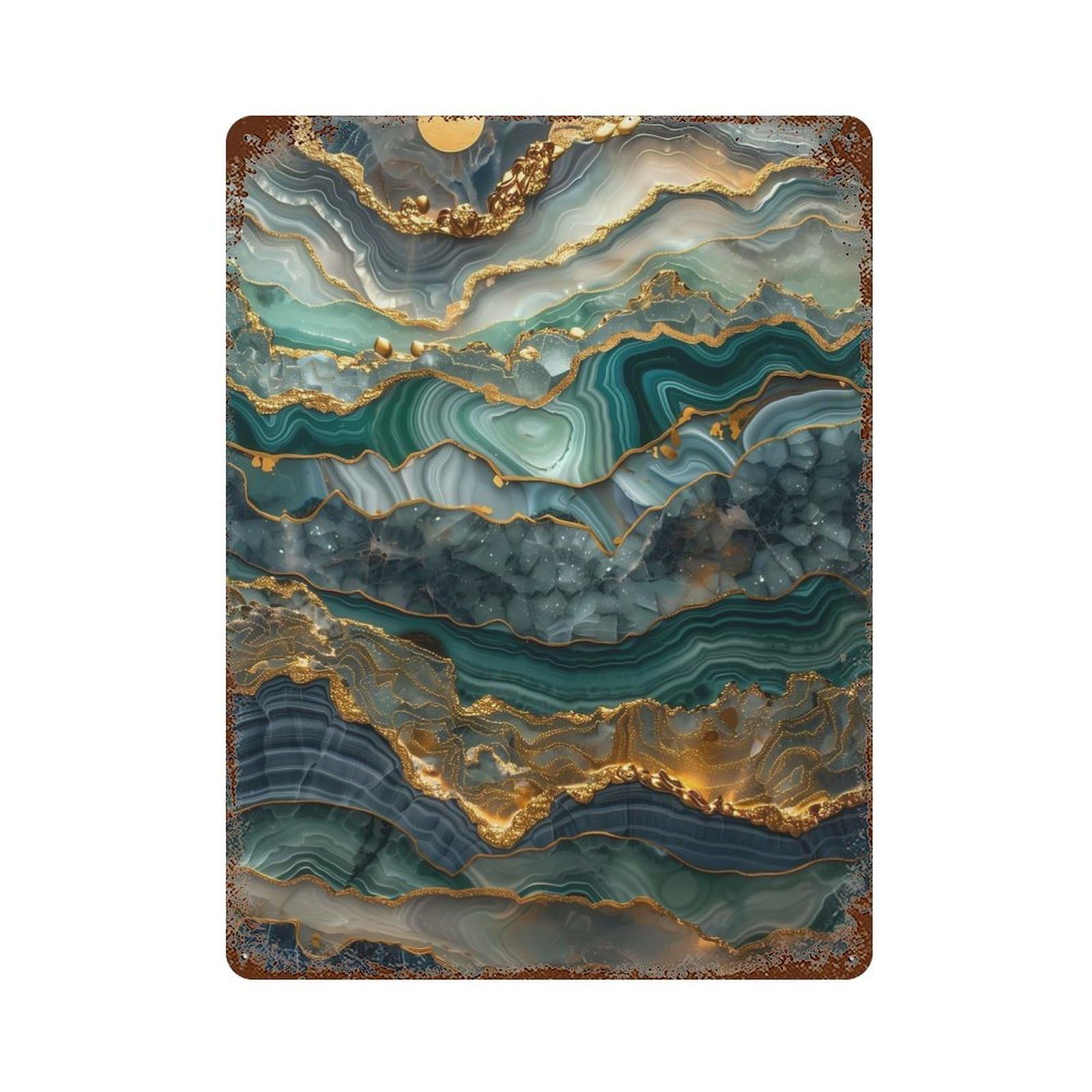 Golden Agate Waves Weathered Tin Sign 15.7"x11.8", for Basement, Hobby Room And Garage Decor, Rustic Home Decor