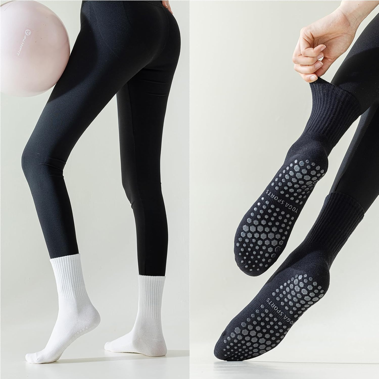 BONANGEL Pilates Socks with Grips for Women, 3 Pairs Womens Grippy Yoga Ballet Barre Hospital Gym Athletic Socks thumbnail
