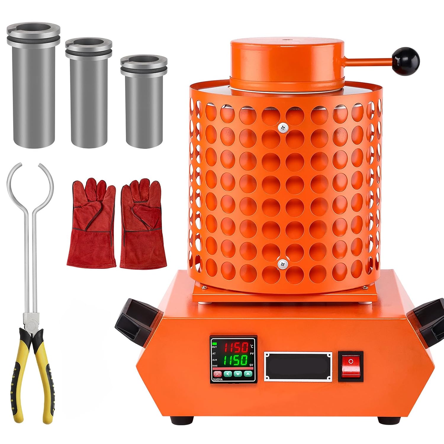 Upgraded Gold Melting Furnace 2000W, 1–5 KG Electric Smelting Furnace, 2100°F Digital PID Gold Kiln with Graphite Crucible for Casting & Refining Gold Silver Copper Aluminum Orange 105oz