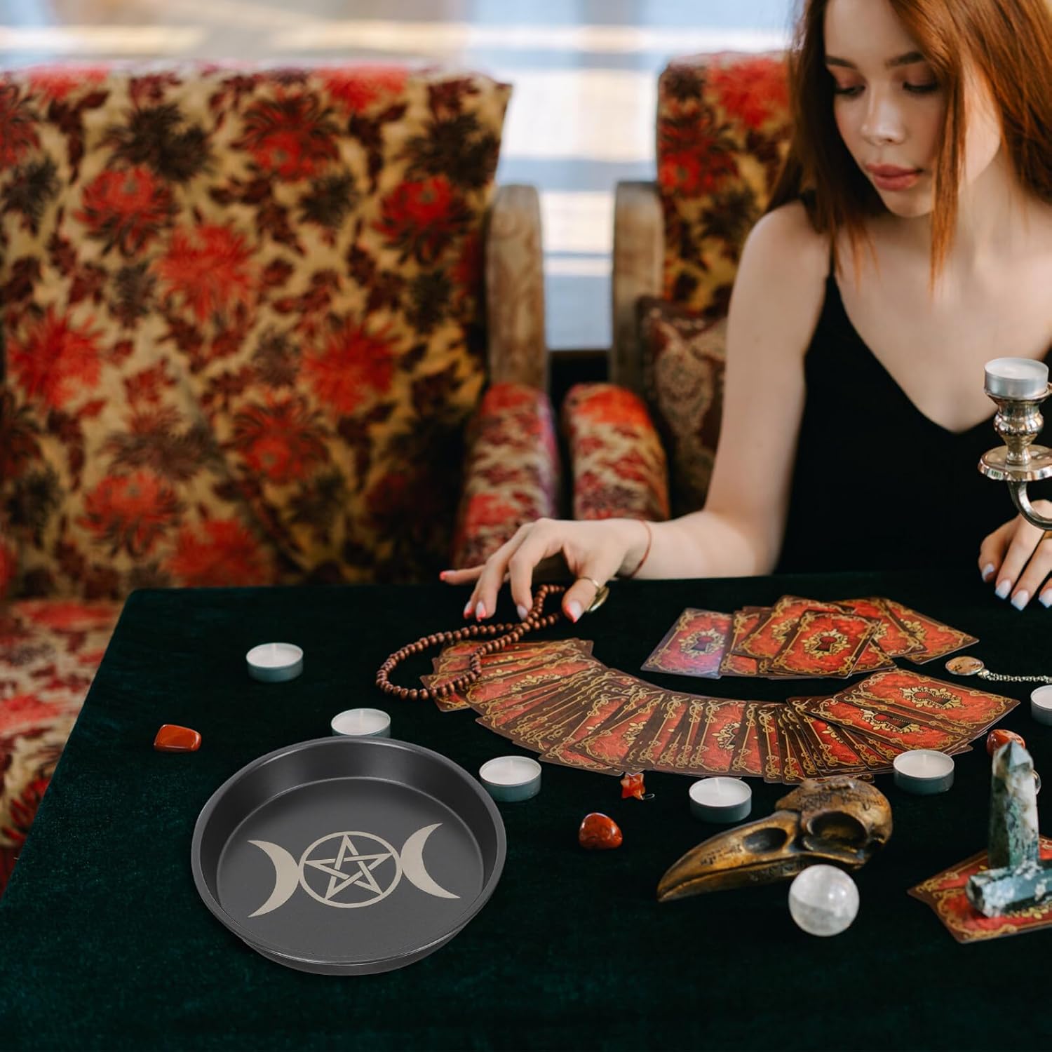 MAGICLULU Altar Plate Candle Holder Pentagram Table Tray 7 inch Ritual Burning Incense Offering Bowl Incense Burner Decorative Tealight Tray Witchcraft Tarot Supplies