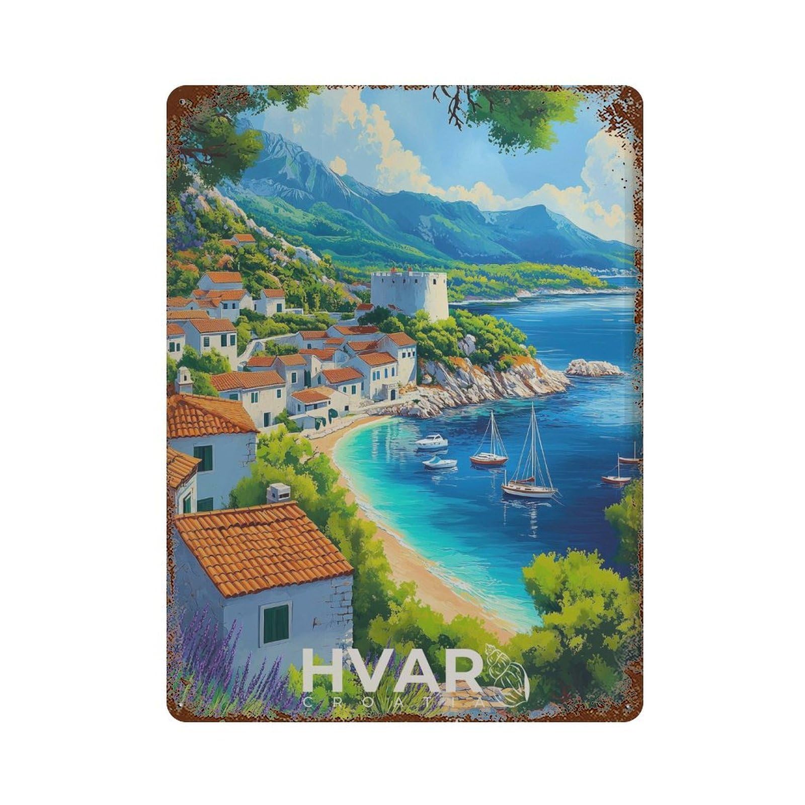 xiaoxiaoshen Hvar Croatia Travel Adriatic Sea Wall Decor Art Metal Tin Poster Modern Home Decor Art Home Bar Shop Decorations Vintage Sign 40x30cm