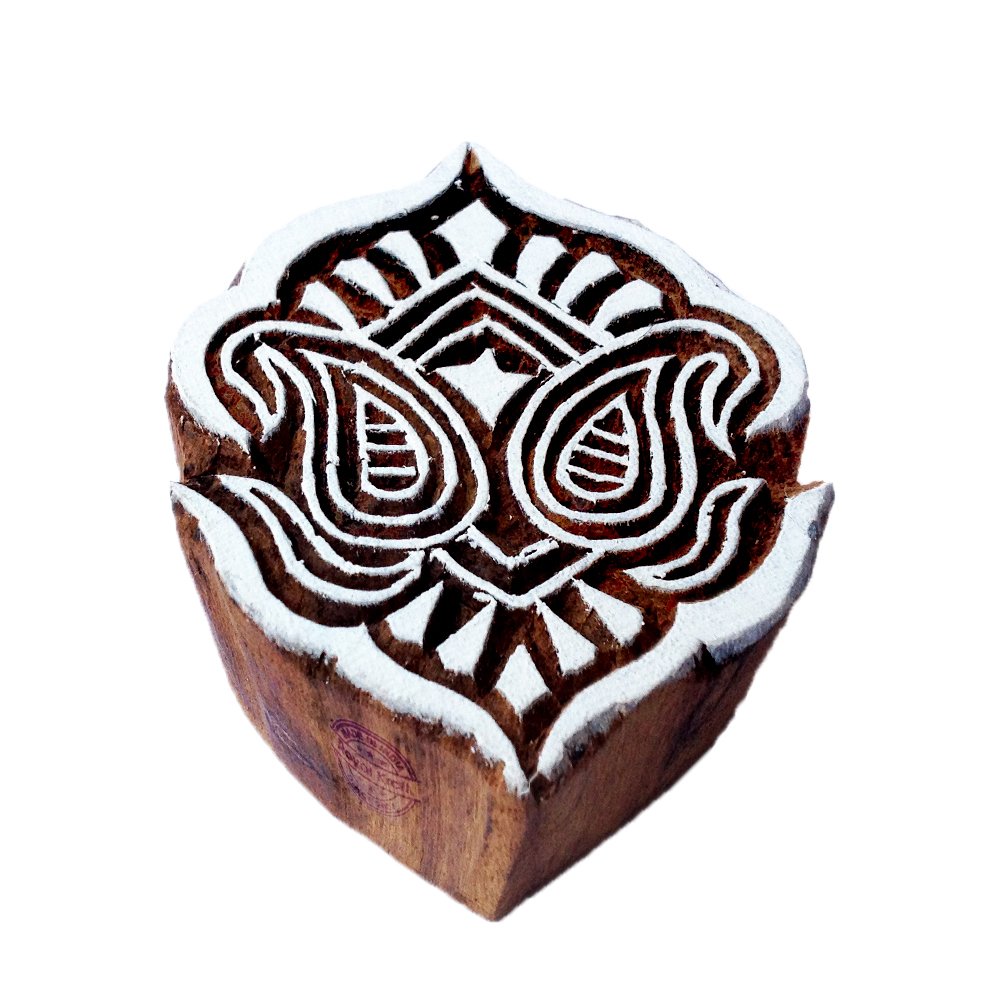 Handmade Floral Design Leaf Wood Block Stamp DIY Henna Fabric Textile Paper Clay Pottery Block