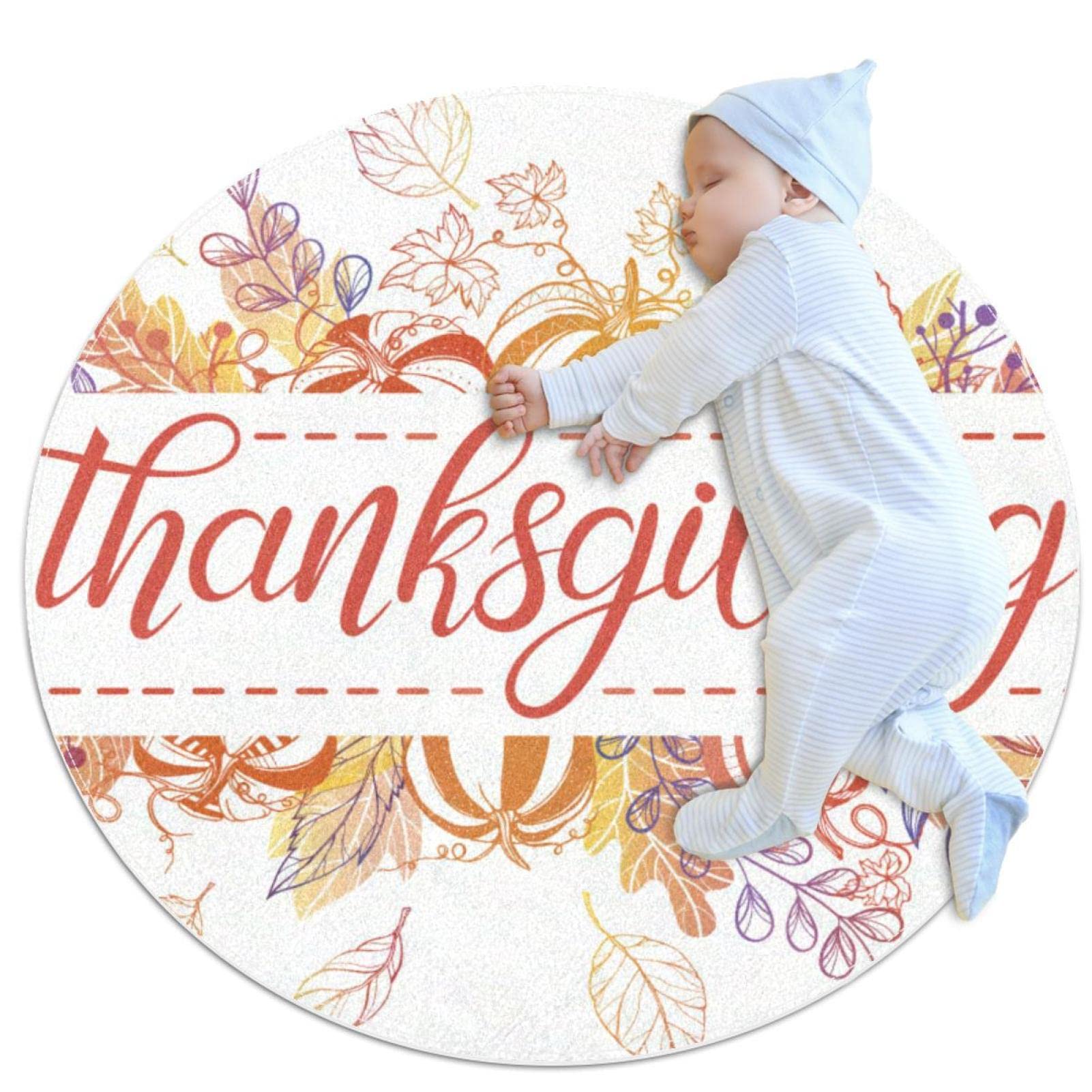 Tapis de jeu rond 80x80cm Thanksgiving anti-froid pour isoler le sol des enfants
