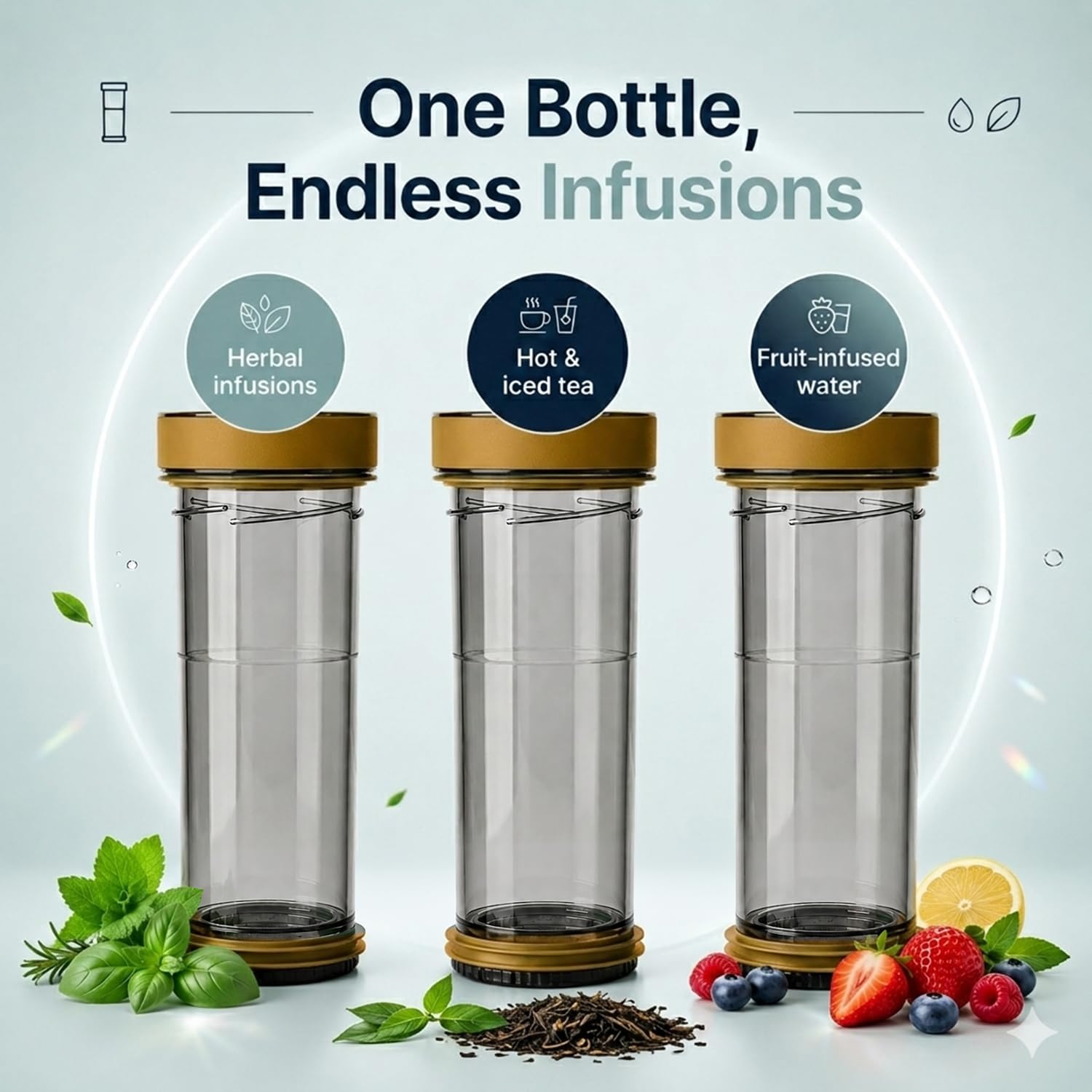 VIVA Recharge Botella Infusora de Te de Viaje, Acero, 460 ml | Acero inoxidable aislado con infusor extraible, hermetica, te en hojas frio o caliente