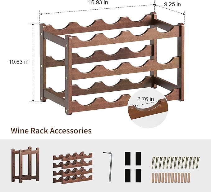 Estante para Vino de Bambú 3 Niveles, 12 Botellas, CAMOAT miniatura 3