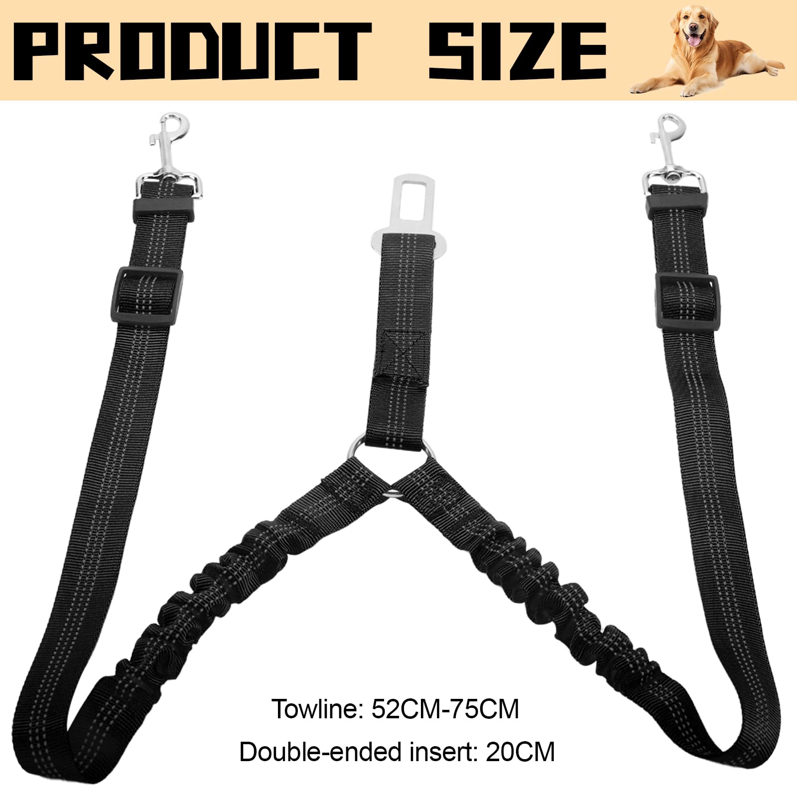Dog Seat Belts for Cars UK,360° Tangle-Free Double Dog Lead,Adjustable Car Harness for Walking 2 Dogs,Pet Safety Travel Accessories (Black) - Image 2