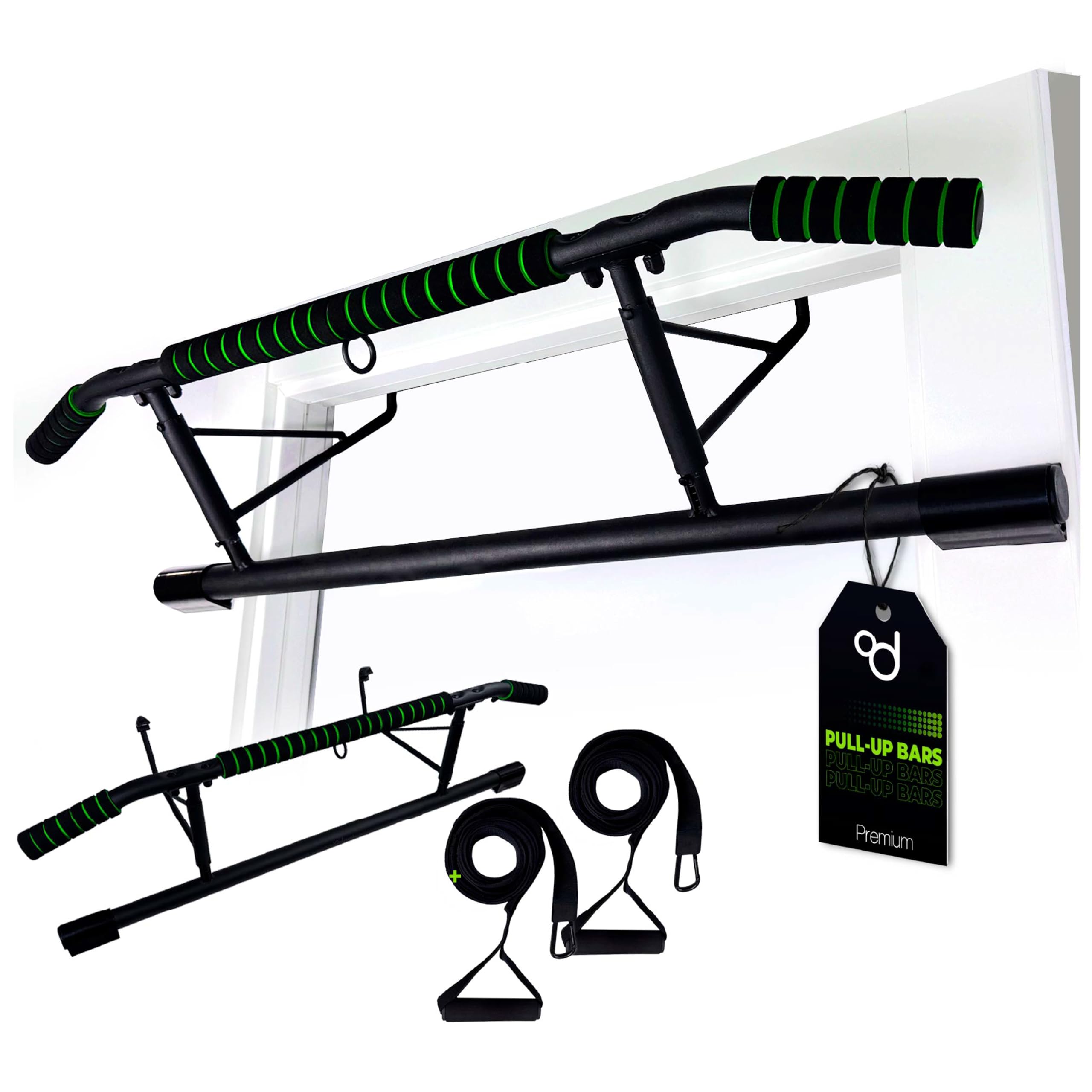 OcioDual sBarra per Trazioni Senza Viti + Cinghie per Allenamento in Sospensione, Barra per Trazioni da Porta Maniglie Elastiche e Antiscivolo in Schiuma, Pull Up Bar Door