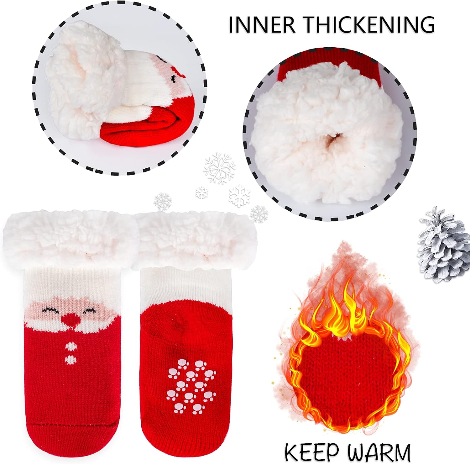 FENELY 3 Pairs Kids Boys Girls Slipper Socks Winter Sherpa Lined Fuzzy Warm Soft Non Skid