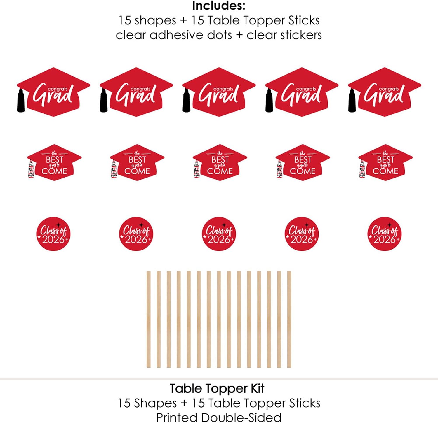Big Dot of Happiness Red 2026 Graduation Party Centerpiece Sticks - Table Toppers - Set of 15