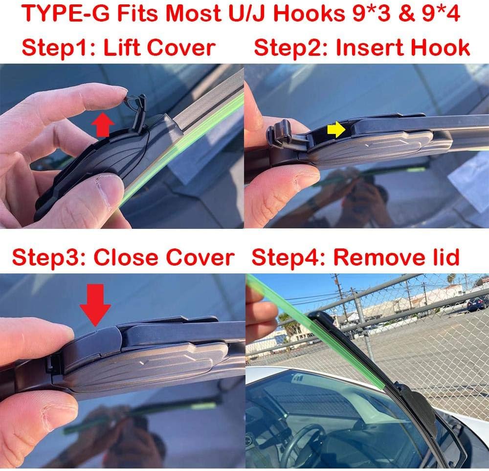 Windshield Wipers Wiper 2 Blades Set -24"+20" Type-G Replacement Wiper Single Blades for Original Equipment U/J Hooks