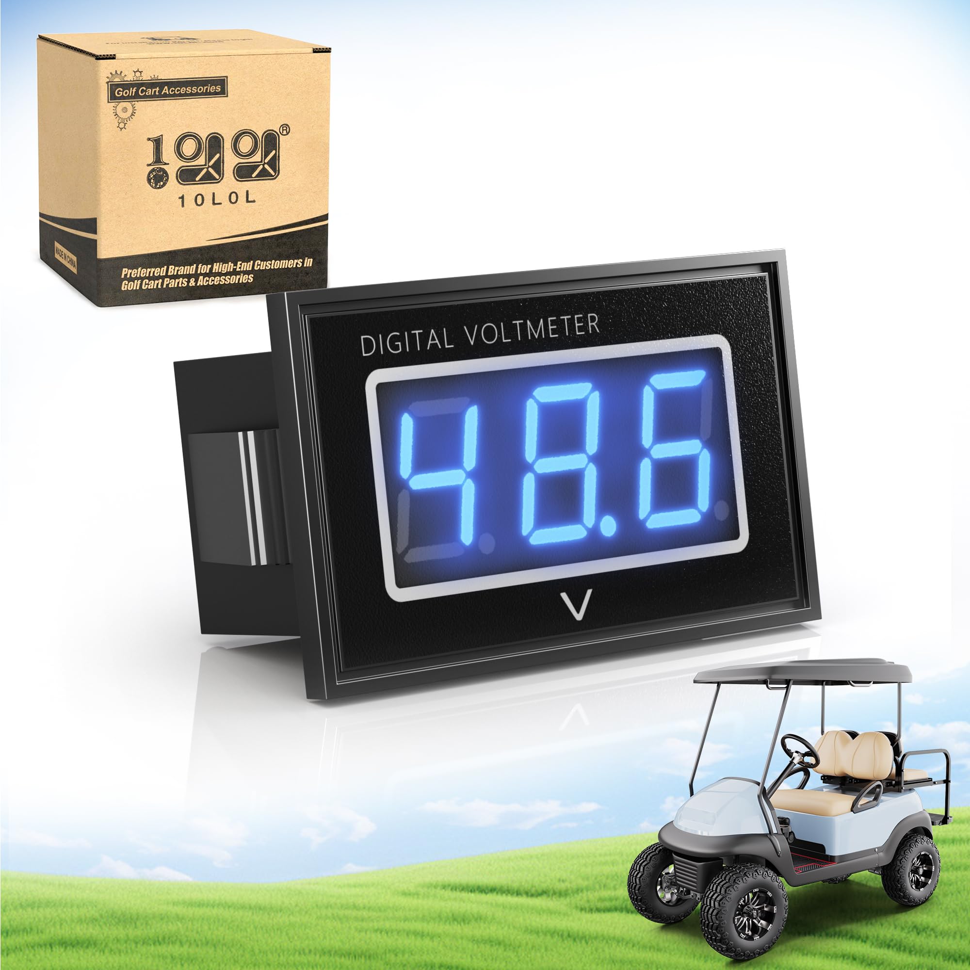 10L0L Golf Cart Battery Blue Digital Voltmeter 15-120V with LED Volt Gauge DC15-120V Fits for Yamaha EZGO Club Car,Waterproof Digital Voltage Meter