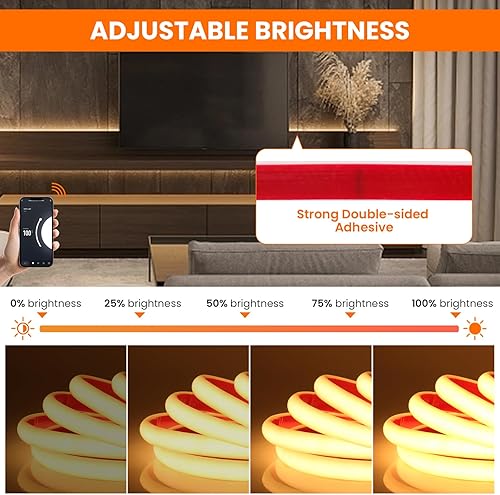 Miniatura 5 de KISUFU Tira de luces LED de neón COB de 12 V, IP68, impermeable, flexible, regulable, para el hogar, cocina, sala de estar, decoración de bricolaje