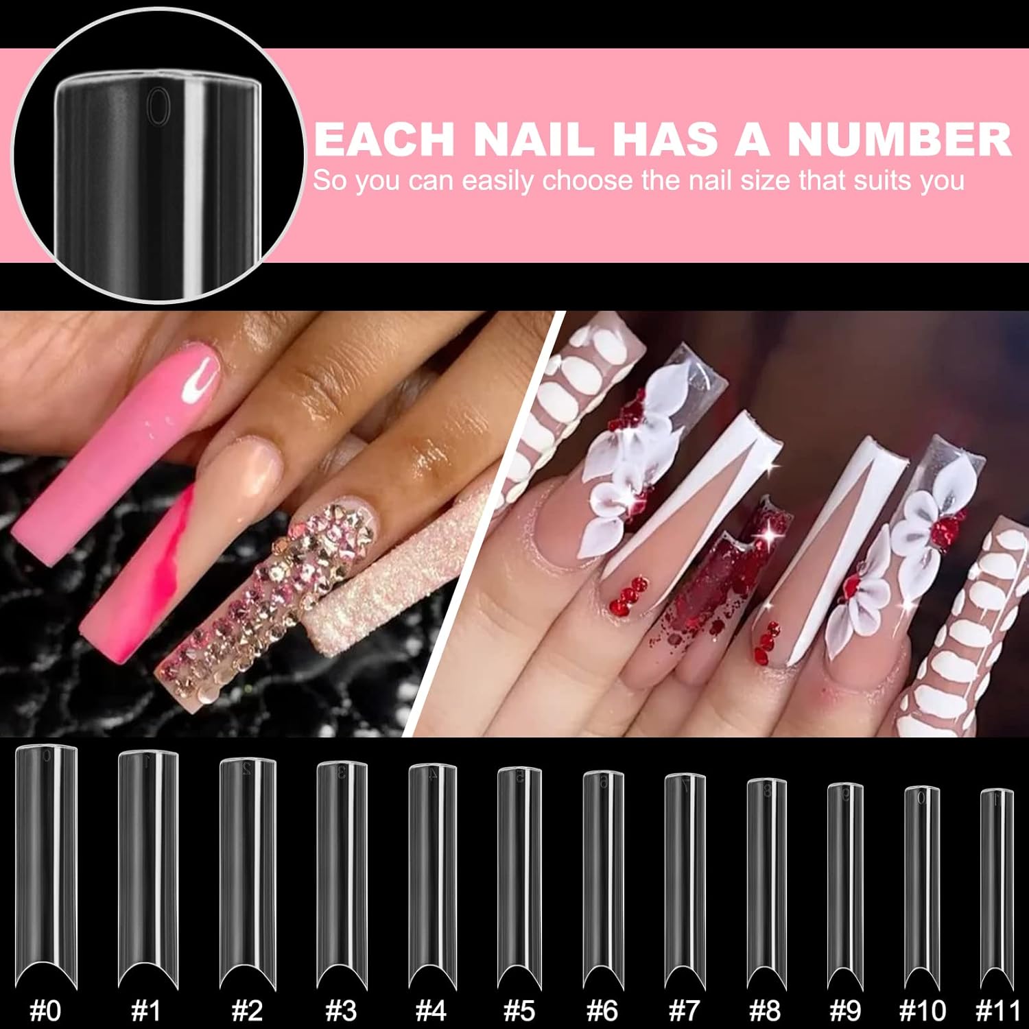 Ranrose 100PCS Extra Long Half Nail Tips C Curve,XXL Super Long Half Cover Deep C Curve False Nails 10 Sizes Tapered Square Nail Tips Press on Nails with Box(2XL C Curve Tips) : Beauty & Personal Care