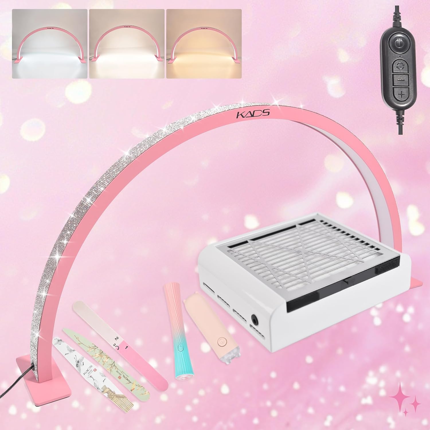 KADS 29In Wide Half Moon Nail Desk Lamp, Half Moon Light for Nail Desk, Lash Light for Eyelash Extensions with 3 Color Temperature 3000k-6500k for Nail, Lash, Tattoo, Skincare (Pink)