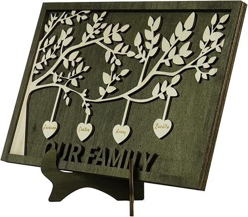Miniatura 8 de Jeweidea Placa personalizada con nombres de familia con 2-8 nombres, letrero grabado personalizado del Árbol de la Vida con soporte, regalo para