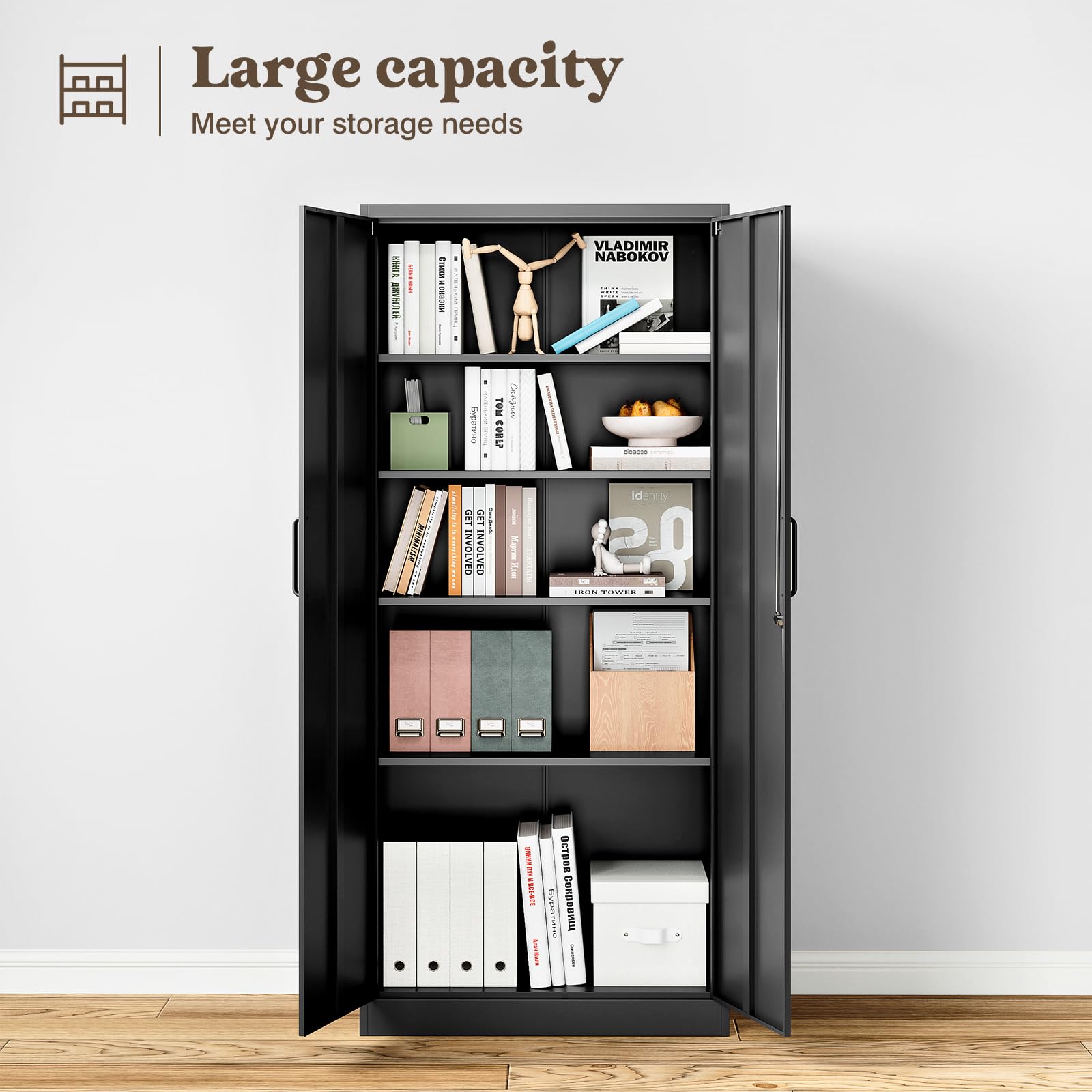 Sightlife Aktenschrank abschließbar mit 2 Türen Metallschrank Stahlschrank Mehrzweckschrank Metall Büroschrank Einstellbare Regale Aufbewahrungsschrank für Büro Haus Garage 170X78X39cm Schwarz