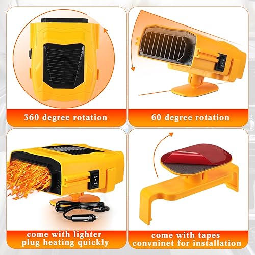 Miniatura 5 de Baquler 2 piezas de 12 V 150 W ventilador de calentador de coche de invierno desempañador y descongelador calentadores de asiento 2 en 1 calentador