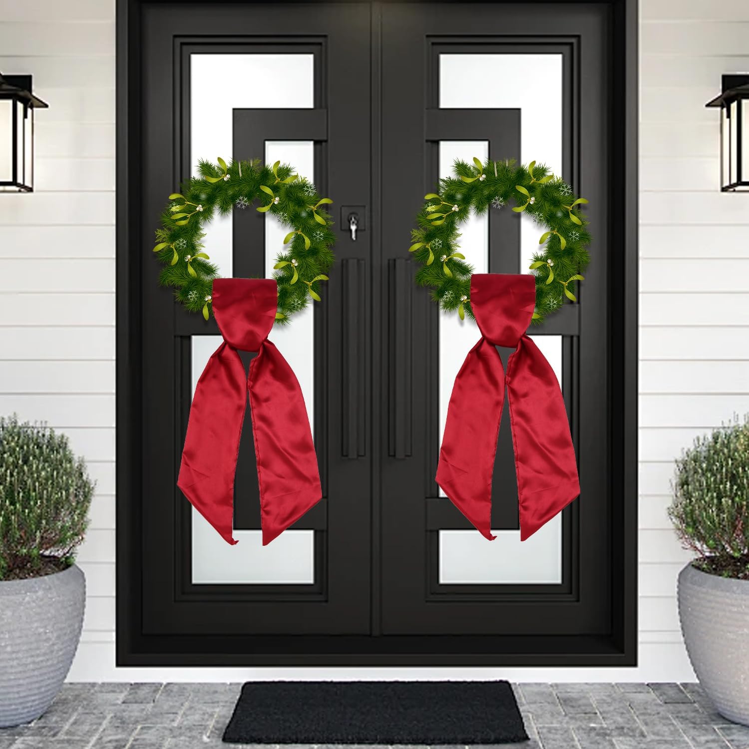 4 Pack Wreath Sash for Front Door, Red Blank Sash for Monogram Embroidery, Front Door Porch Decor, Wreath Accessories, 5'' L x 54'' W, Red (4)