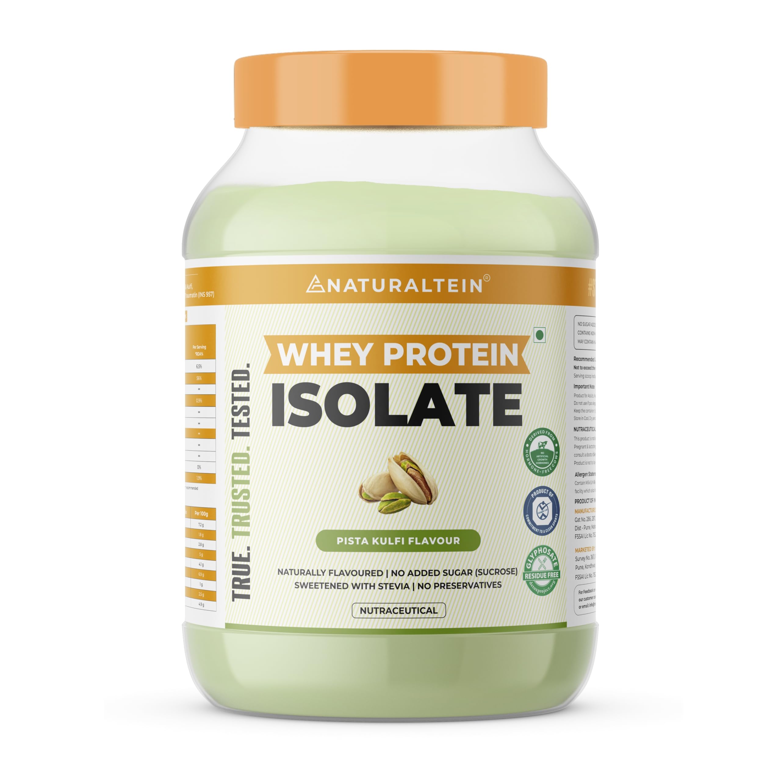 NATURALTEIN Whey Protein Isolate 1kg | Pista Kulfi Flavour | 30g Protein per Serving | No Added Sugar | Stevia Sweetened | Ultra Low Fat | Lab-Tested | Gluten-Free | No Preservatives-image-44