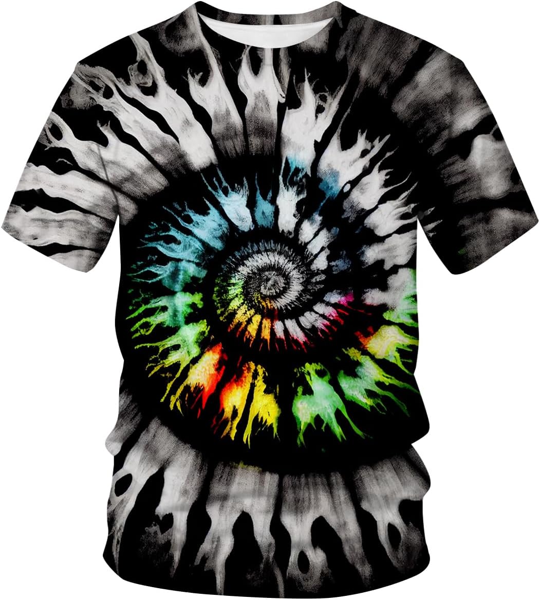 Lurhonp Unisex Tie Dye Crew Neck Short Sleeve T-Shirt