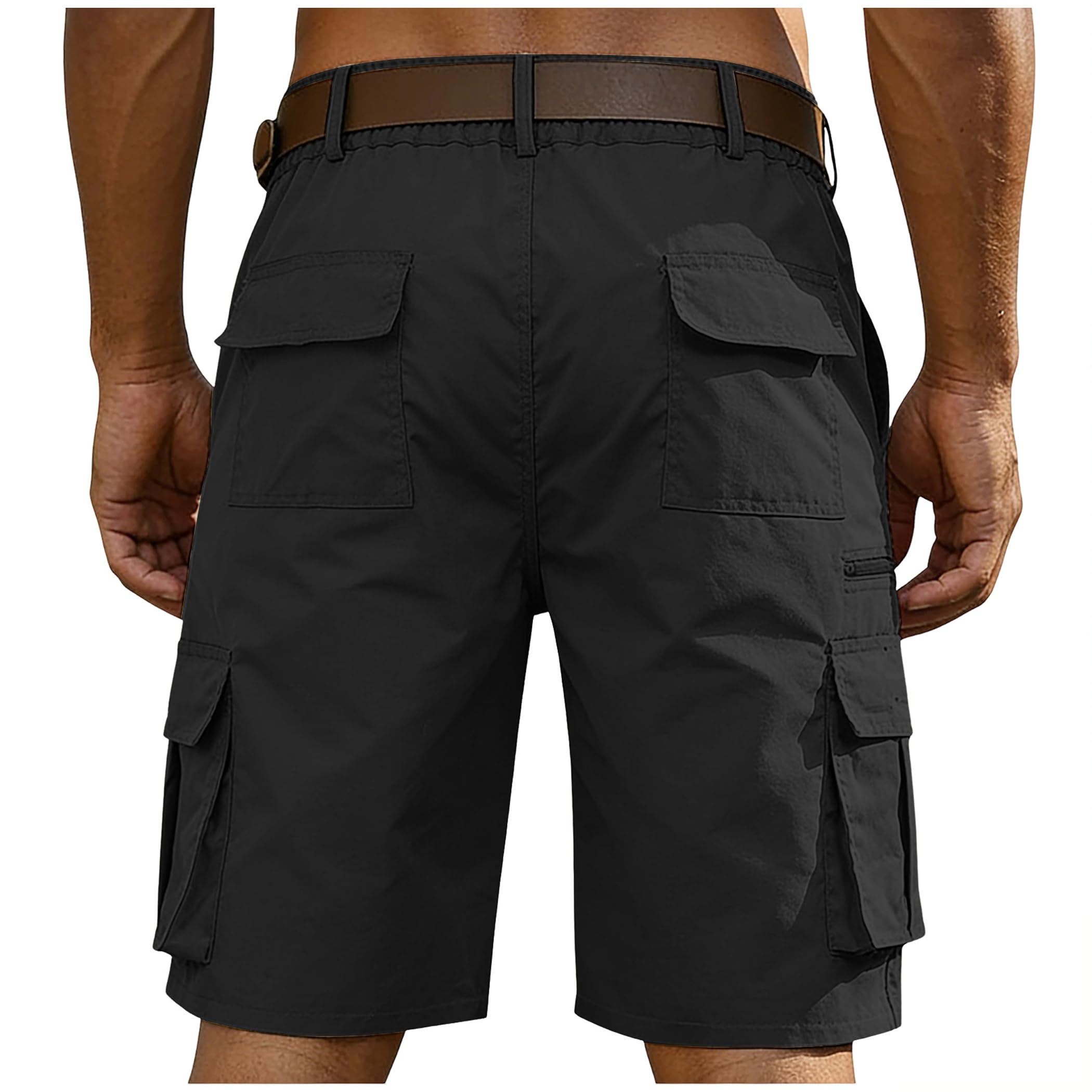 Pantalon Short Cargo Homme Coton Été Bermuda Multi-Poches Bouton Travail Shorts Taille Élastique Fermeture Éclair Pantalon Court Décontracté Coupe Ample Respirant Léger Chantier Plein Air Quotidien
