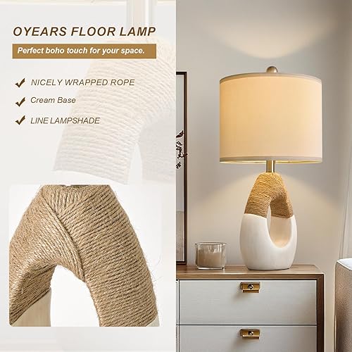 Miniatura 4 de OYEARS Lámparas de mesa bohemias de 22 pulgadas para dormitorio, sala de estar, juego mejorado de 2 lámparas de mesa de ratán medianas de granja,