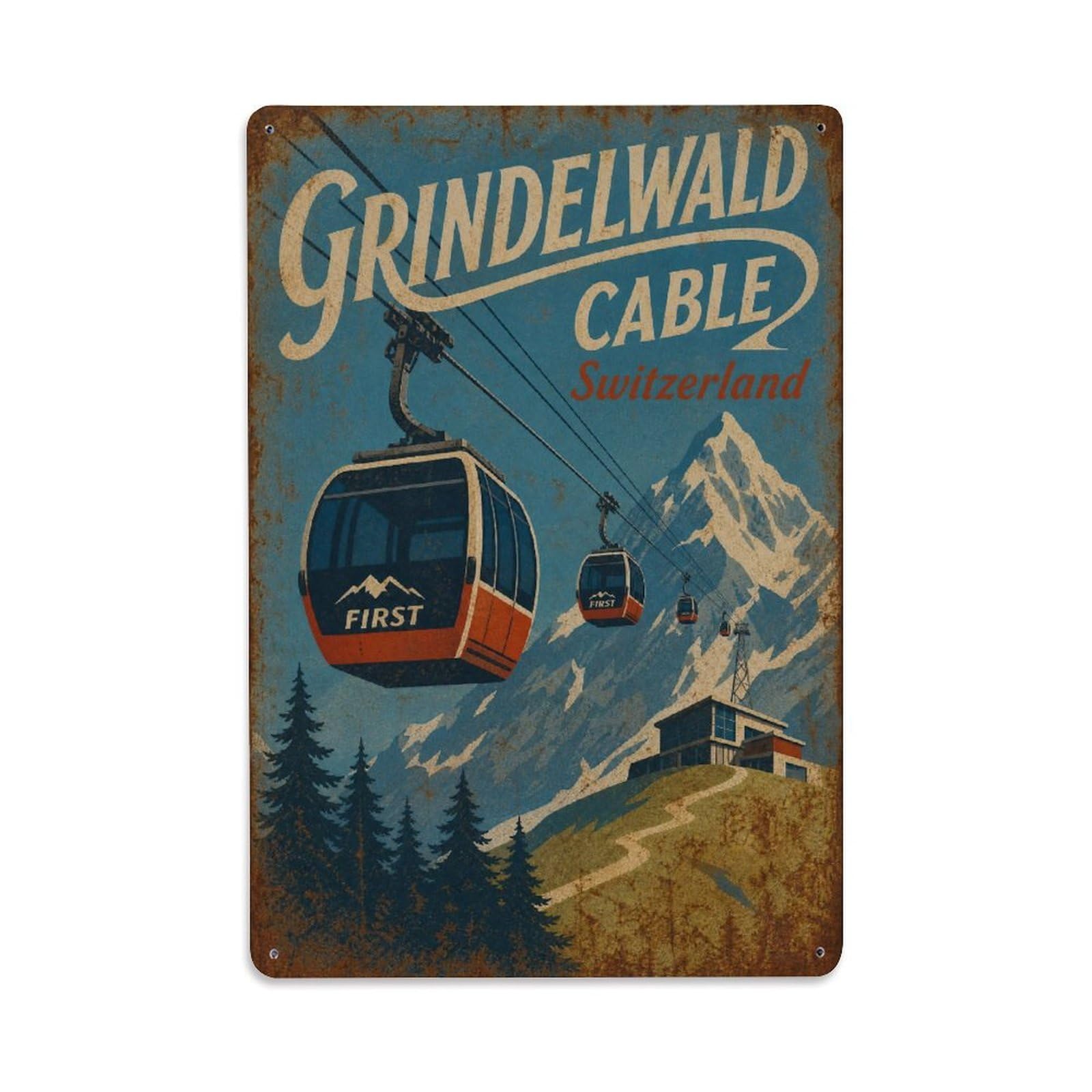 Gead 8X12inch Style Vintage Travel Grindelwald Switzerland Cable Metal Tin Sign