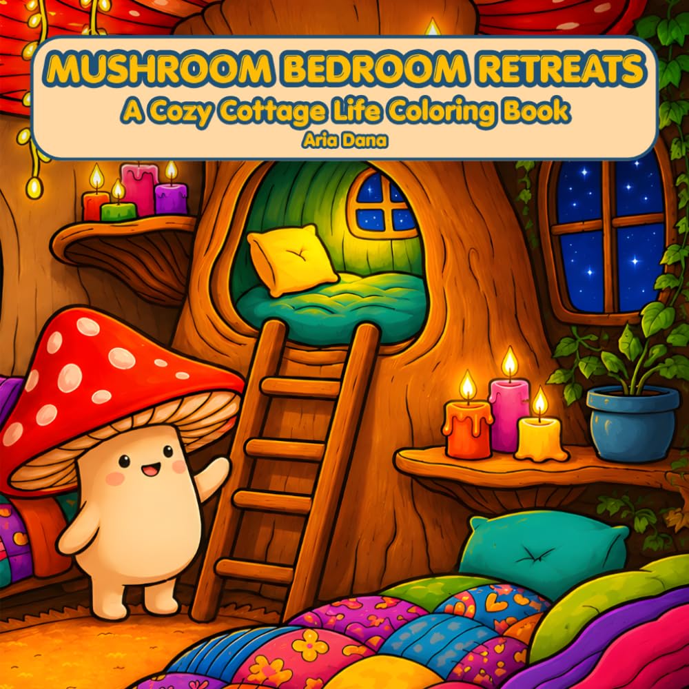 Mushroom Bedroom Retreats: A Cozy Cottage Life Coloring Book with 50 Single-Sided Pages of Whimsical Forest Interiors, Cottagecore Décor & Dreamy ... (Mushroom Cottage Life Coloring Collection)