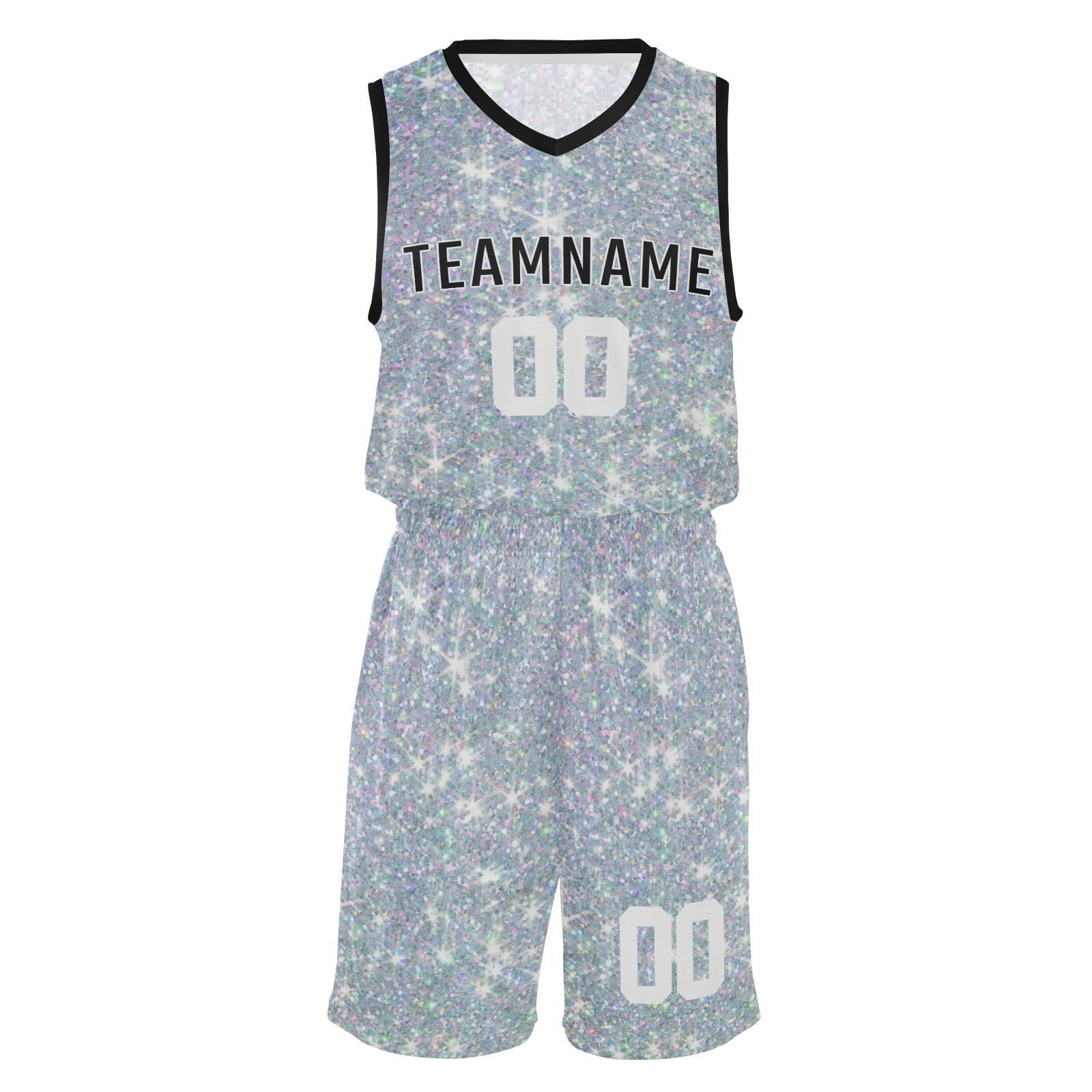 Custom Glitter Sparkling Basketball Jersey Personanlized Name Number Sports Jerseys Suit Sport Uniform for Boys Girls Kids Youth