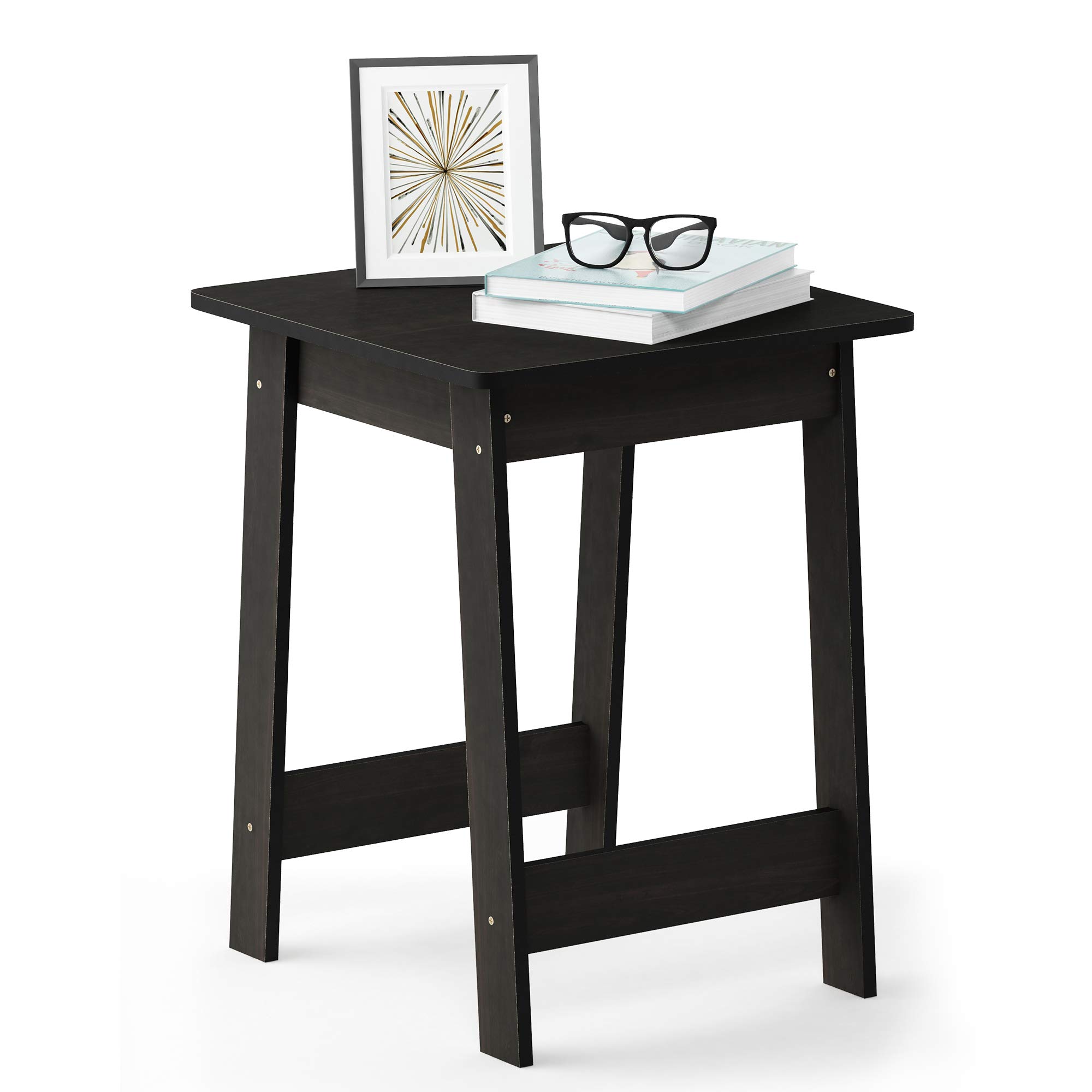 Furinno BEGINNING Side Table, Square End Table with H-Legs, Night Stand, Bedside Table, for Living Room, Bedroom, Espresso