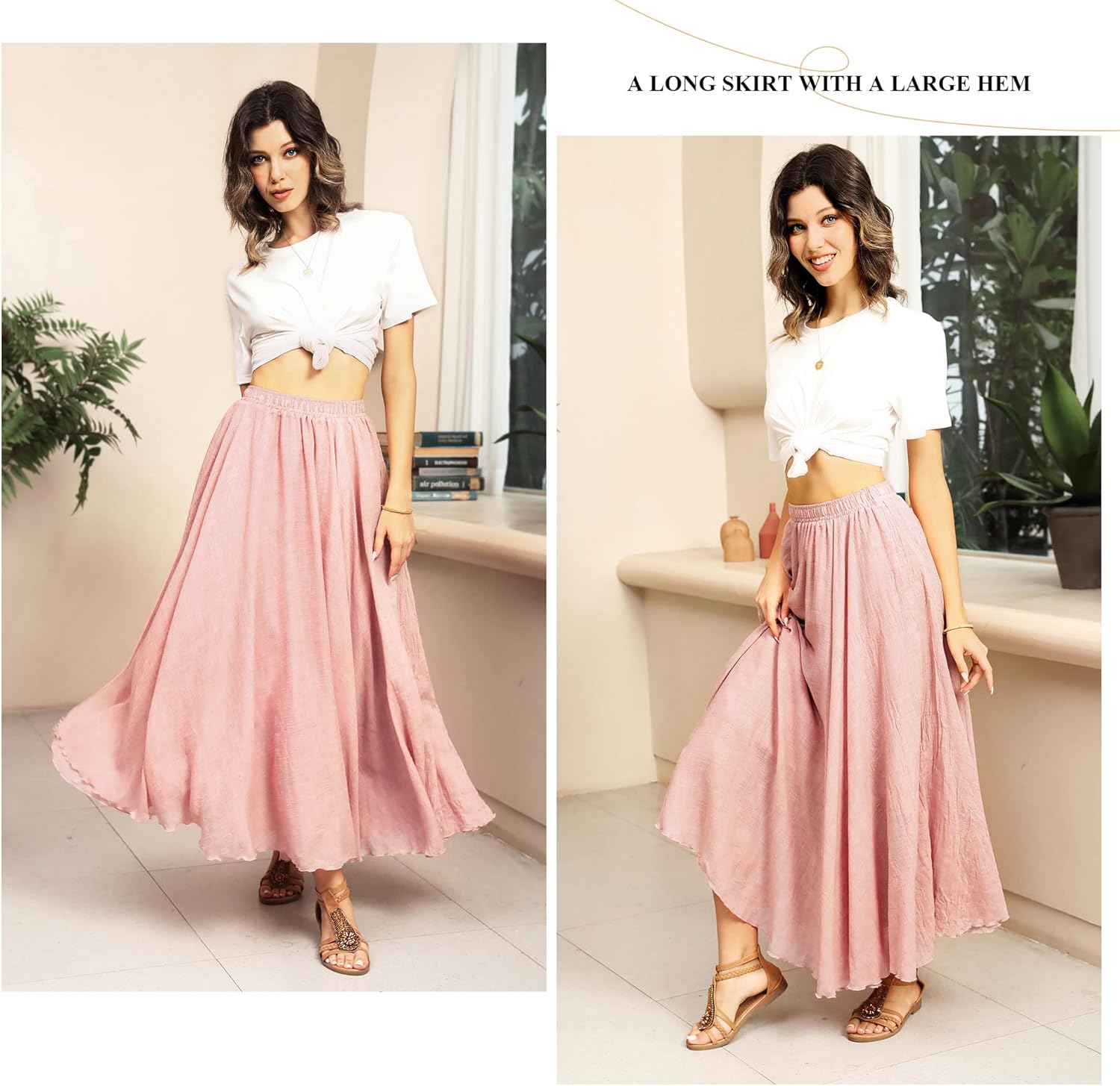 Ezcosplay Women Boho Maxi A Line Skirt Elastic Waist Summer Bohemian Flowy Long Beach Swing Skirts - Image 3