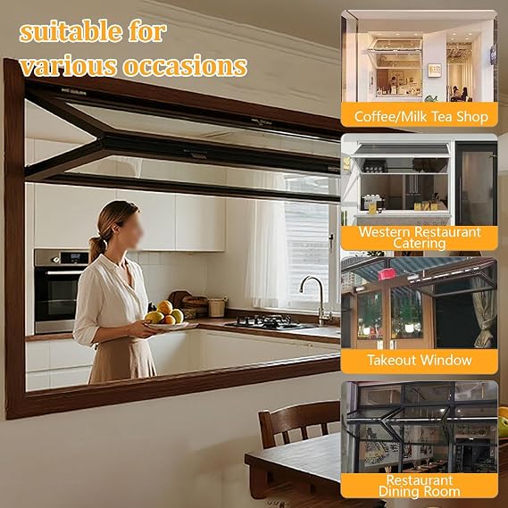 Food Folding Window, Up and Down Sliding Window, Aluminum Serving Windows, Tempered Glass Concession Windows, for Mobile Food Cart(W12xH20in/30x50cm)