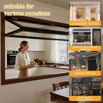 Food Folding Window, Up and Down Sliding Window, Aluminum Serving Windows, Tempered Glass Concession Windows, for Mobile Food Cart(W12xH20in/30x50cm)